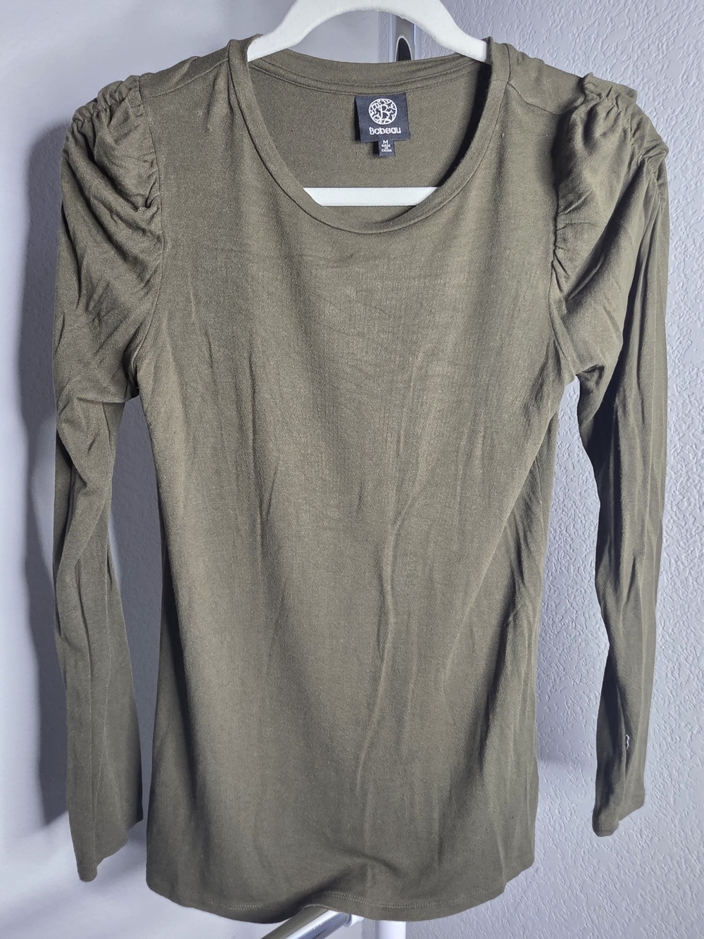 🫒Bobeau Olive Green Puff Sleeve Long Sleeve Knit Top - Medium